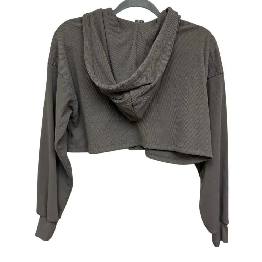 Wild fable ribbed gray cropped hoodie zip sweater size XS